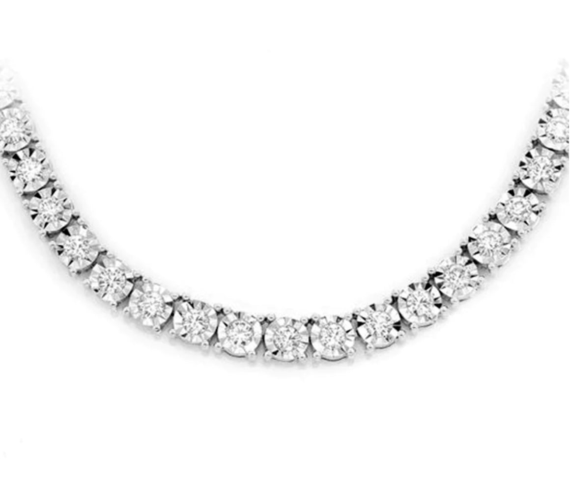 5.07ct 14K White Gold Tennis Miracle Illusion Necklace 22"