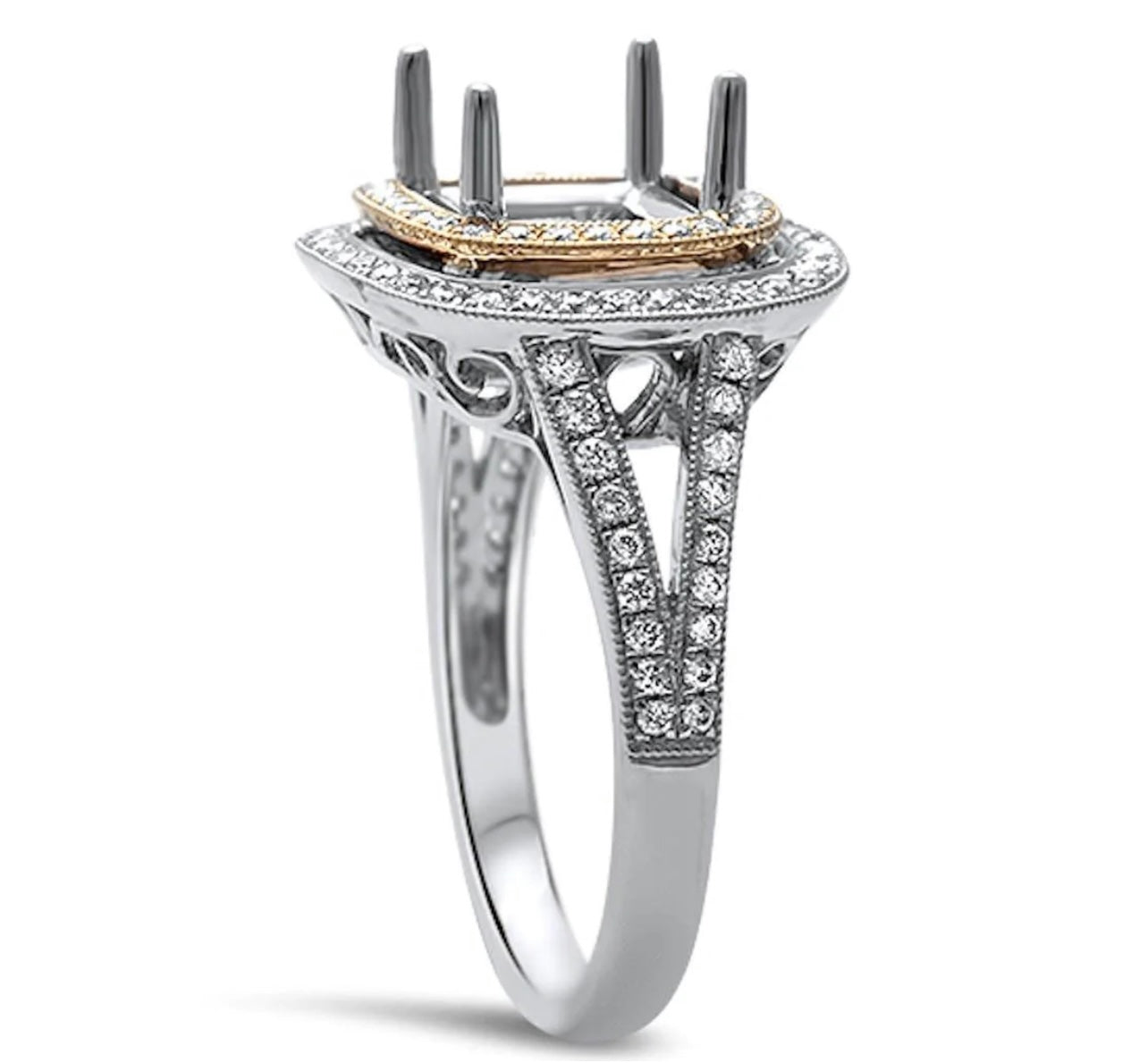 55ct 14kt Two Tone Yellow & White Gold Princess Diamond Semi Mount Engagement Ring